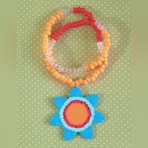 Unique Perler Bead Sunflower Bead Necklace - Blue, Orange, Red